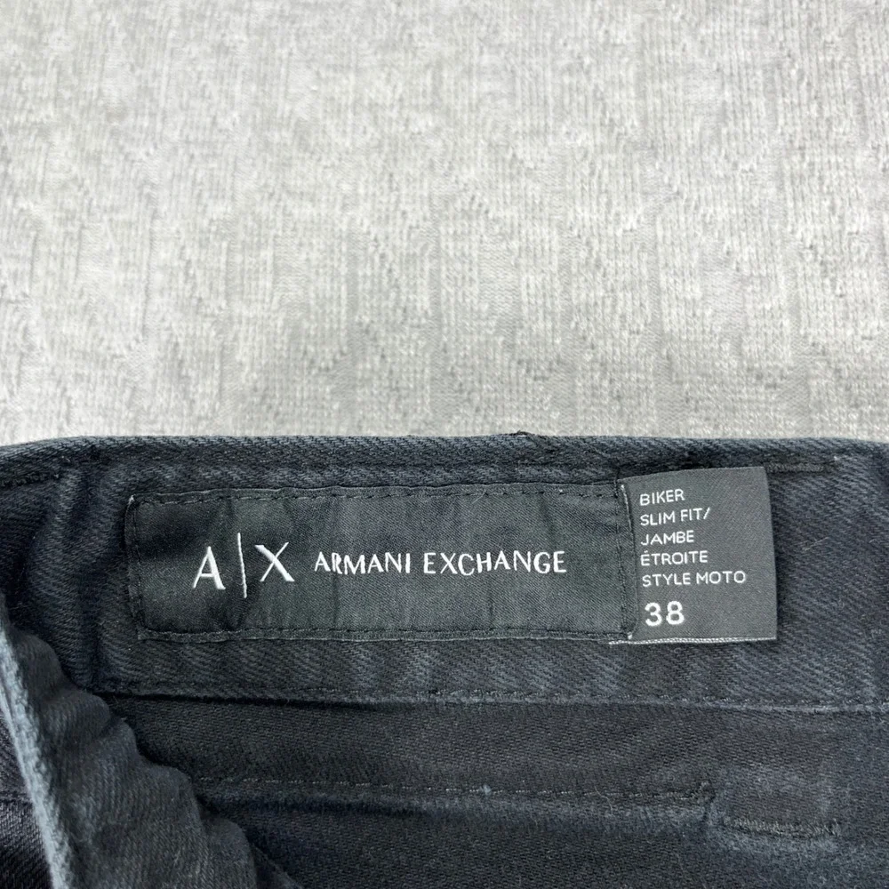 Armani Exchange Biker Pants Mens 38(37x32 Black Slim Fit Moto Ribbed Paneled
